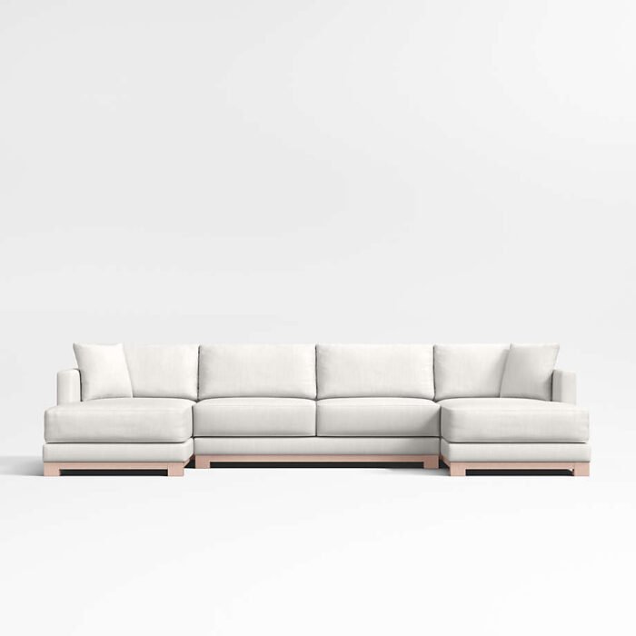 Gather Deep Wood Base 3-Piece Double-Chaise Sectional Sofa