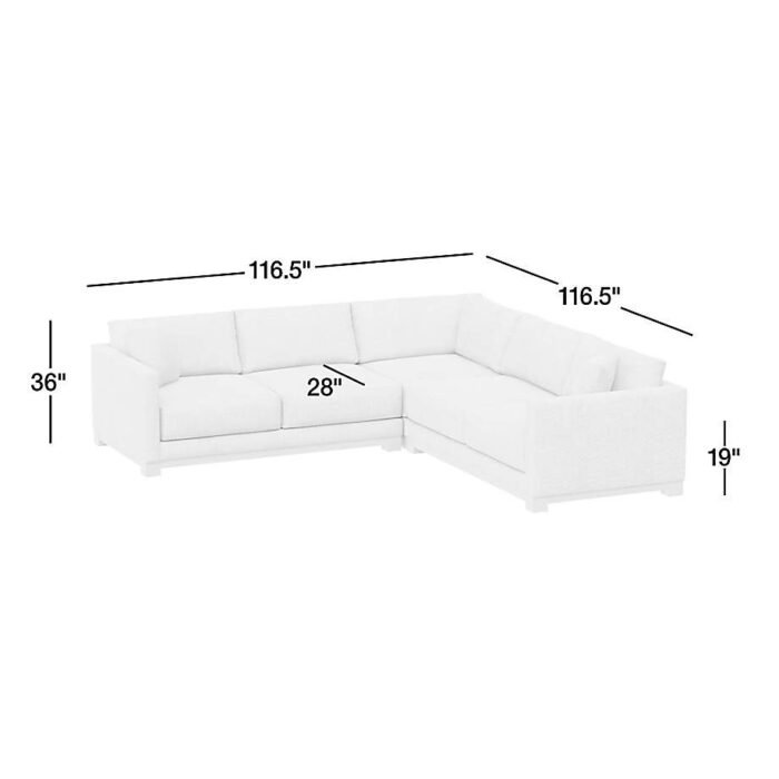 Gather Deep Wood Base 3-Piece L-Shaped Sectional Sofa