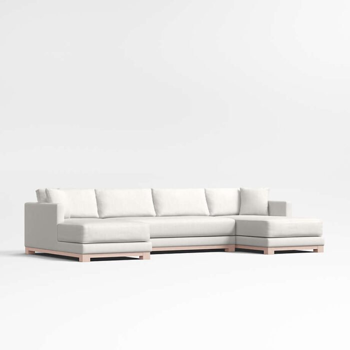 Gather Deep Wood Base Bench 3-Piece Double-Chaise Sectional Sofa