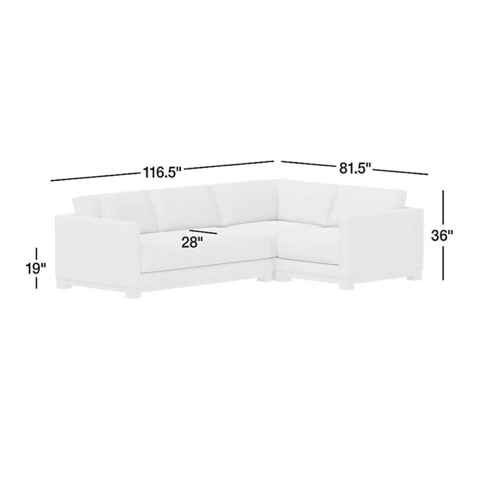 Gather Deep Wood Base Bench 3-Piece L-Shaped Sectional Sofa