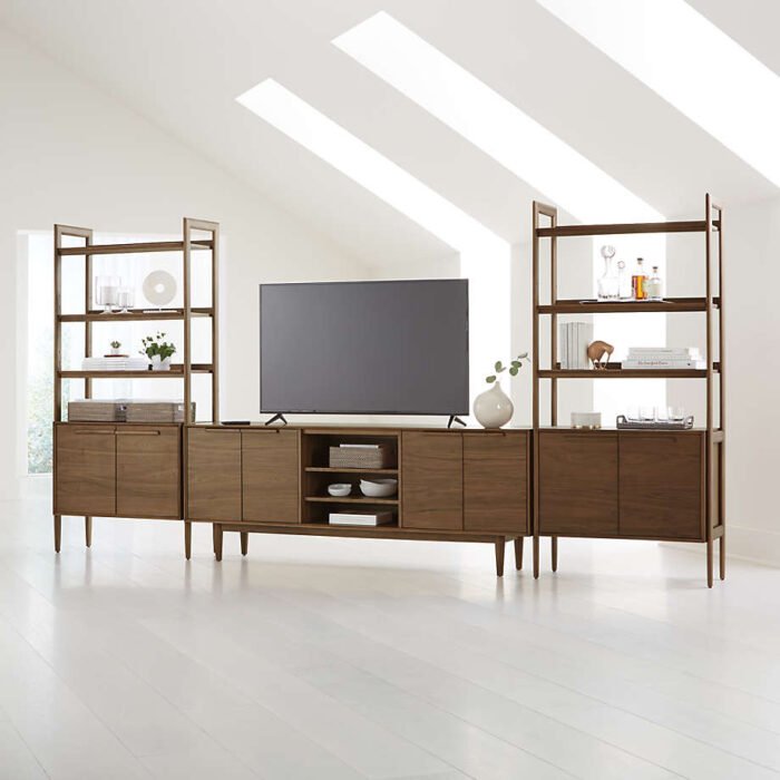 Tate Walnut 80" Storage Media Console with 2 Bookcase Cabinets