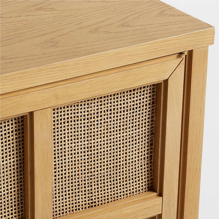 Campagna 76" Rattan and Natural Oak Wood Storage Media Console with 2 Storage Bookcases