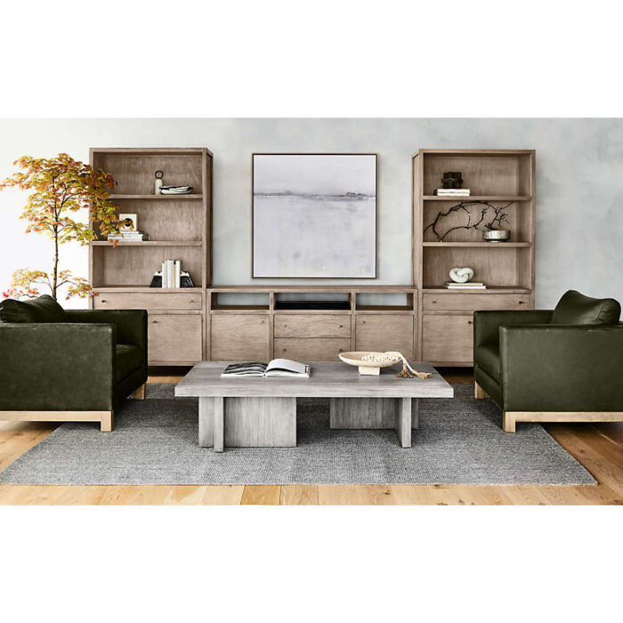 Keane Weathered Natural Wood 72" Media Console with 2 Storage Bookcases