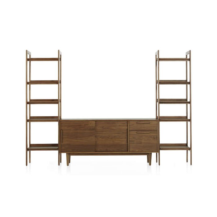 Tate Walnut 64.5" Storage Media Console with 2 Wide Bookcases