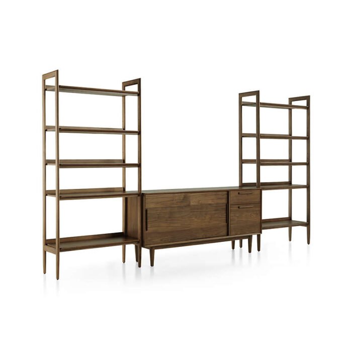 Tate Walnut 64.5" Storage Media Console with 2 Wide Bookcases