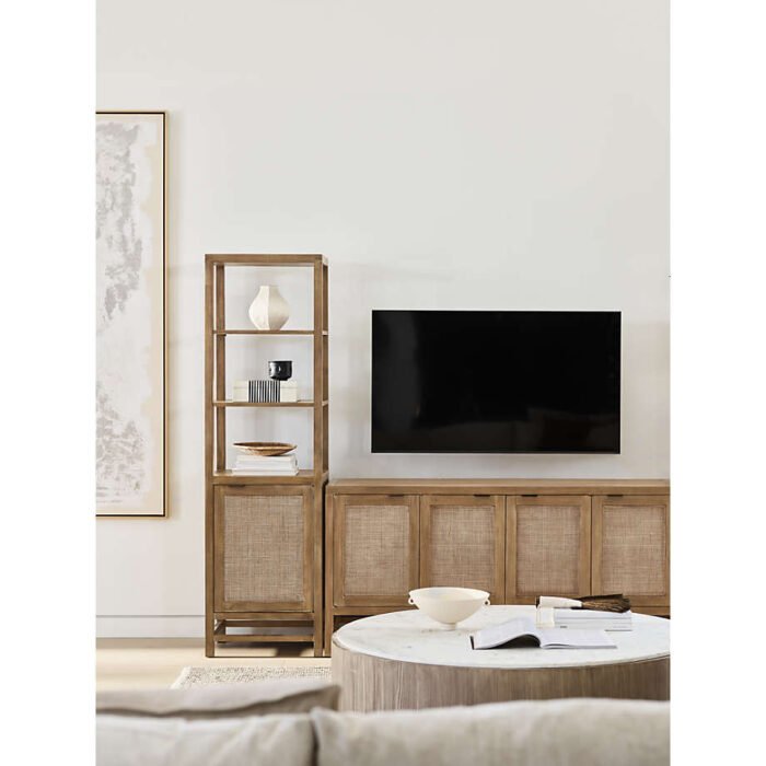 Blake 68" Light Brown Teak and Rattan Storage Media Console