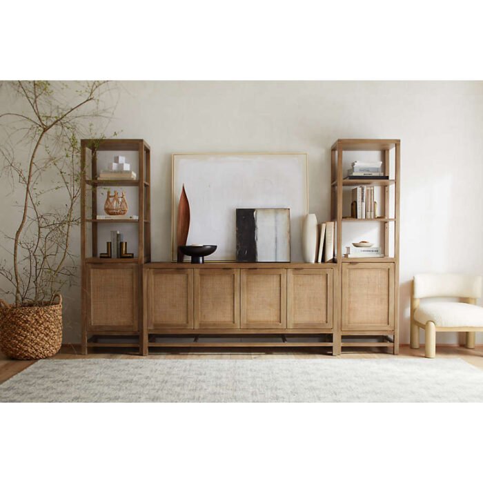 Blake 68" Light Brown Teak and Rattan Storage Media Console