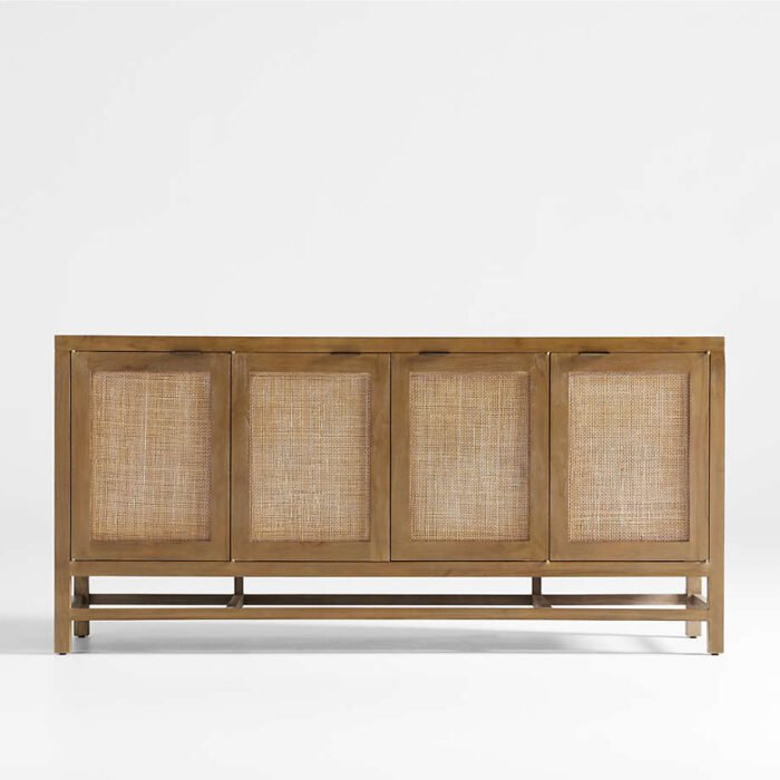 Blake 68" Light Brown Teak and Rattan Storage Media Console