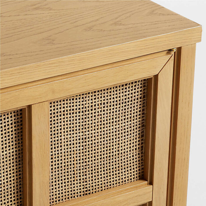 Campagna 94" Rattan and Natural Oak Wood Storage Media Console