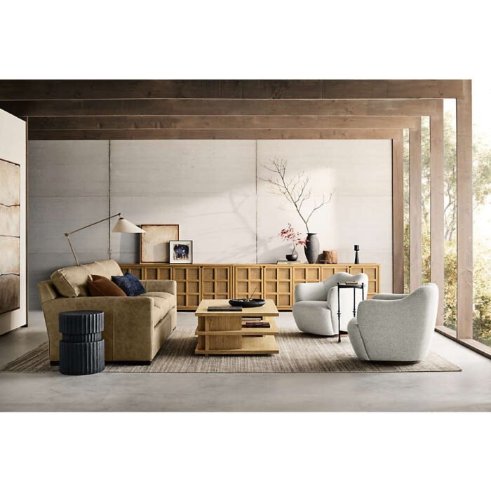 Campagna 76" Rattan and Natural Oak Wood Storage Media Console