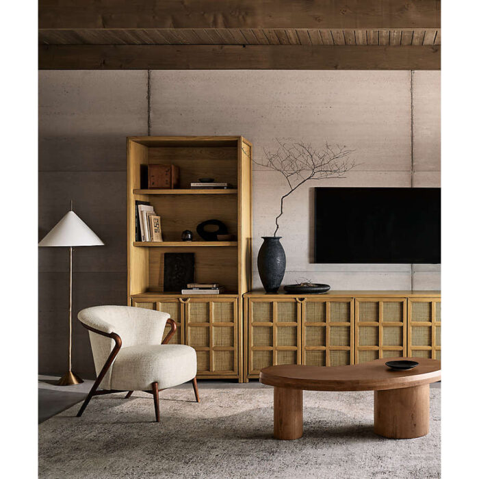 Campagna 94" Rattan and Natural Oak Wood Storage Media Console