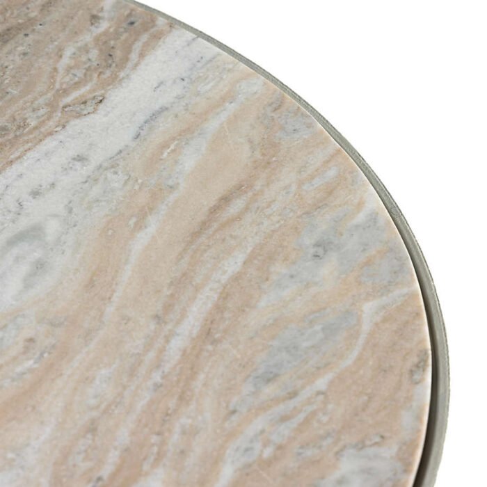 Dev Taupe Marble and White Metal 35" Round Coffee Table