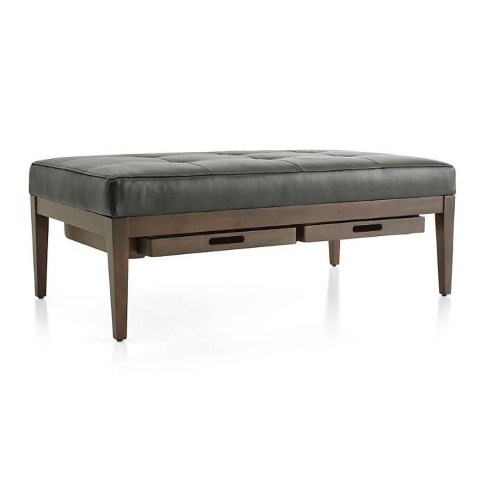 Nash Leather Tufted Rectangular Ottoman with Tray