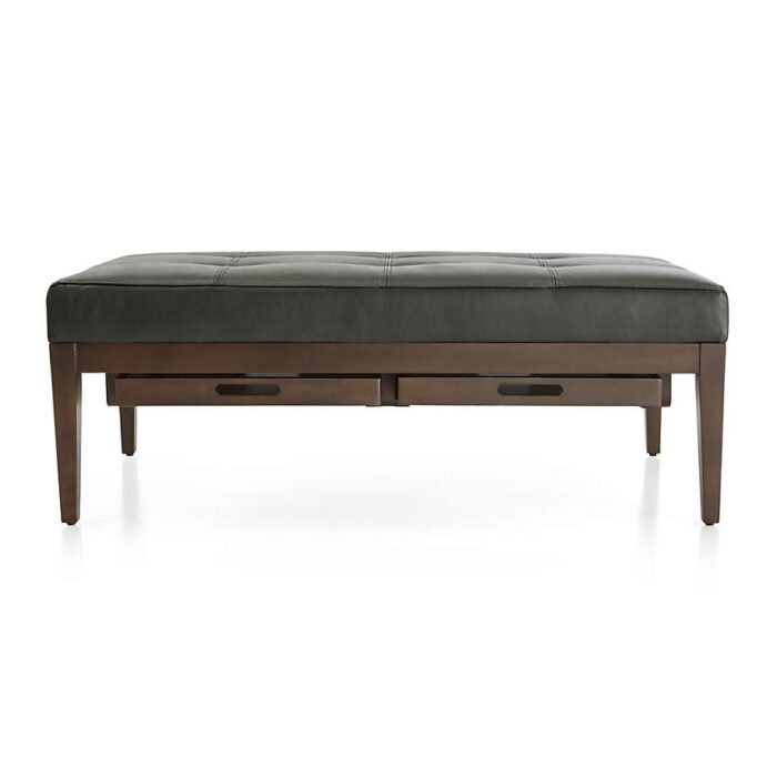 Nash Leather Tufted Rectangular Ottoman with Tray