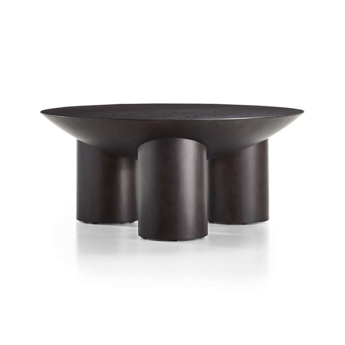 Tom Charcoal Brown Oak Wood 40" Round Three-Legged Coffee Table by Leanne Ford