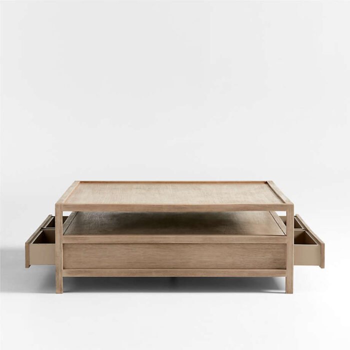 Keane Weathered Natural Wood 45" Square Storage Coffee Table