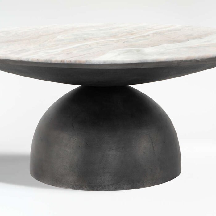 Dev Taupe Marble and Grey Metal 35" Round Coffee Table