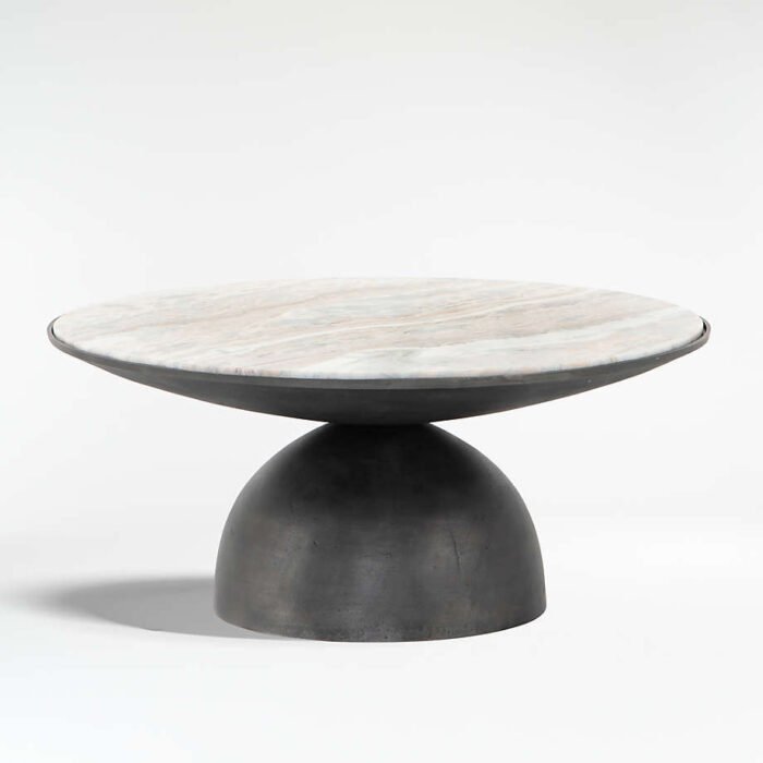 Dev Taupe Marble and Grey Metal 35" Round Coffee Table