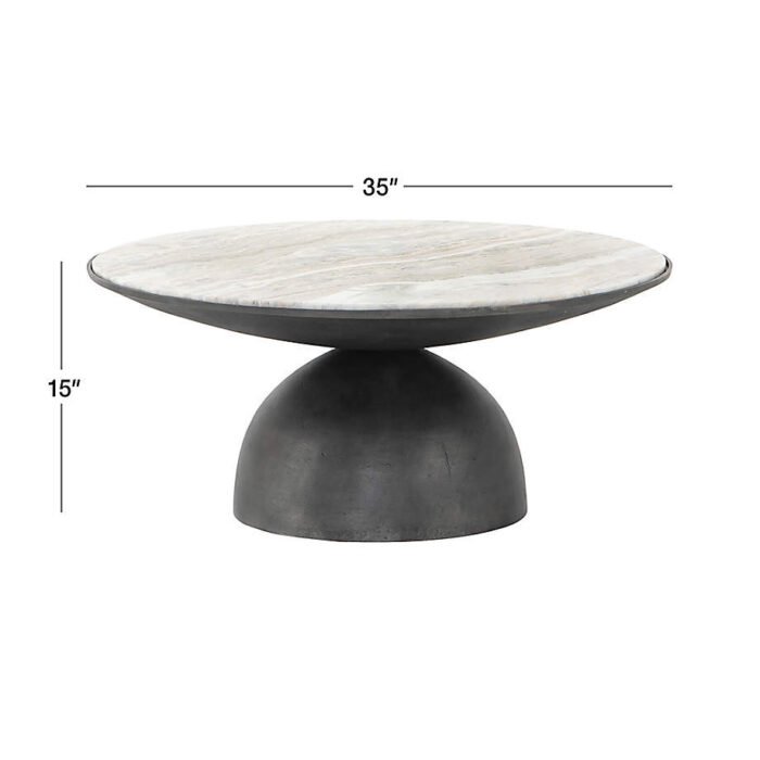 Dev Taupe Marble and Grey Metal 35" Round Coffee Table