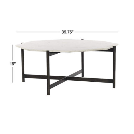 Emilia White Marble and Grey Iron 40" Polygon Coffee Table