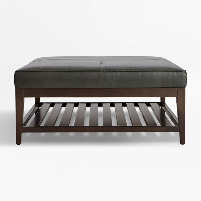 Nash Leather Square Ottoman with Slats