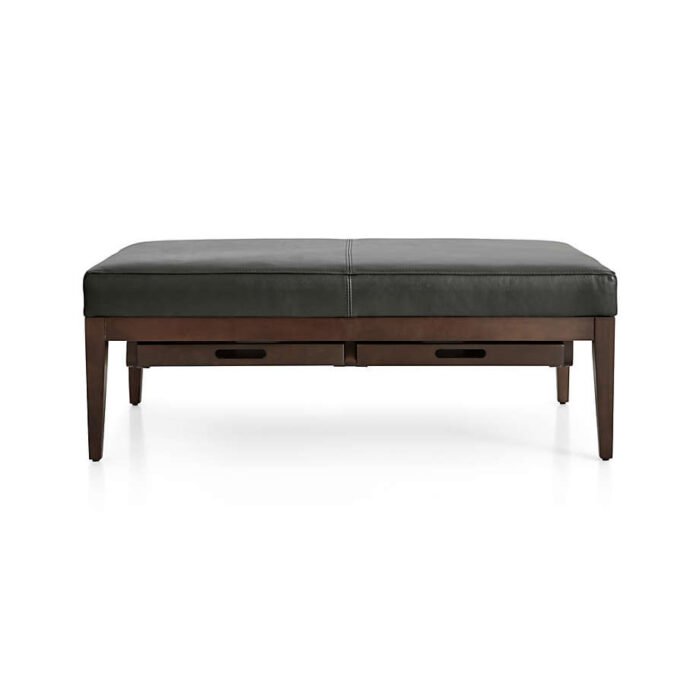 Nash Leather Rectangular Ottoman with Tray