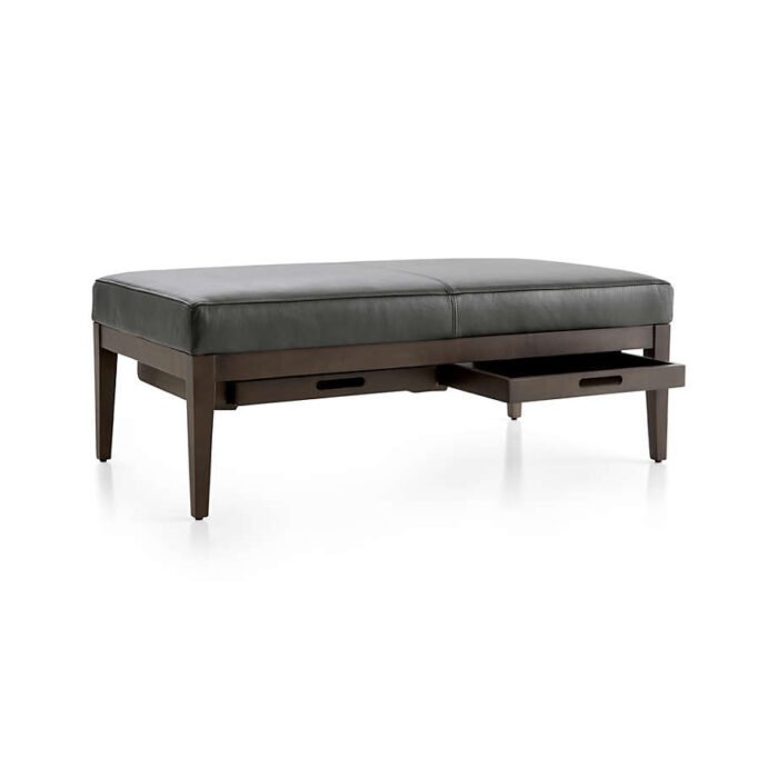 Nash Leather Rectangular Ottoman with Tray