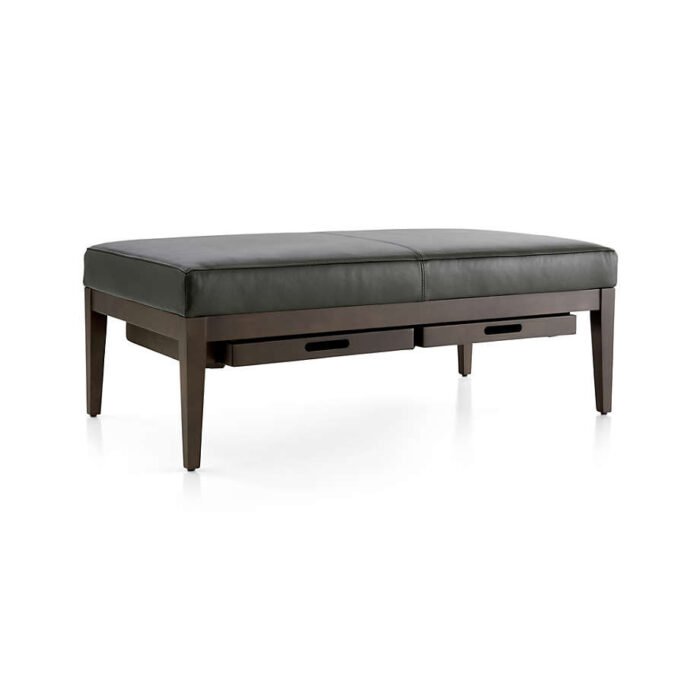 Nash Leather Rectangular Ottoman with Tray