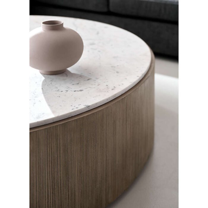 Troupe Marble and Natural Pine Wood 56" Round Coffee Table