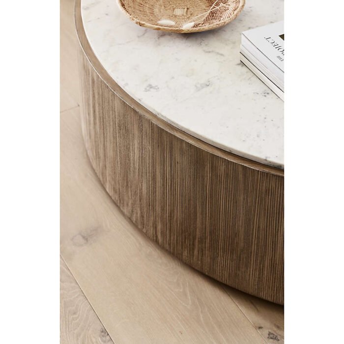 Troupe Marble and Natural Pine Wood 56" Round Coffee Table