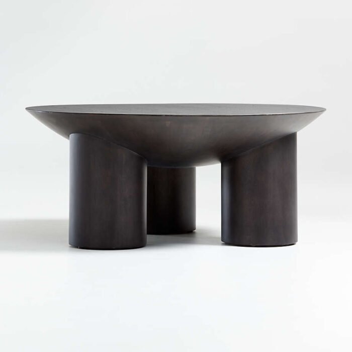 Tom Charcoal Brown Oak Wood 40" Round Three-Legged Coffee Table by Leanne Ford