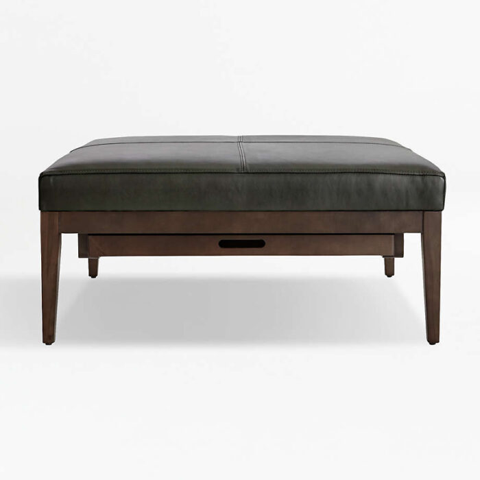 Nash Leather Square Ottoman with Tray