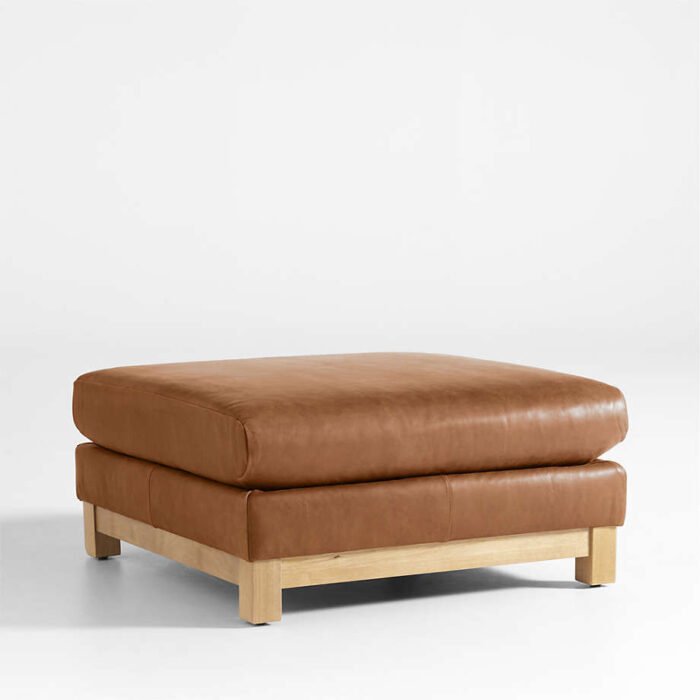 Pacific Wood Leather Ottoman