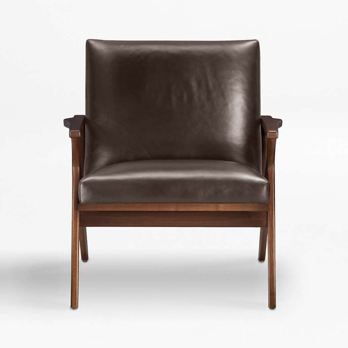 Cavett Leather Walnut Wood Frame Accent Chair