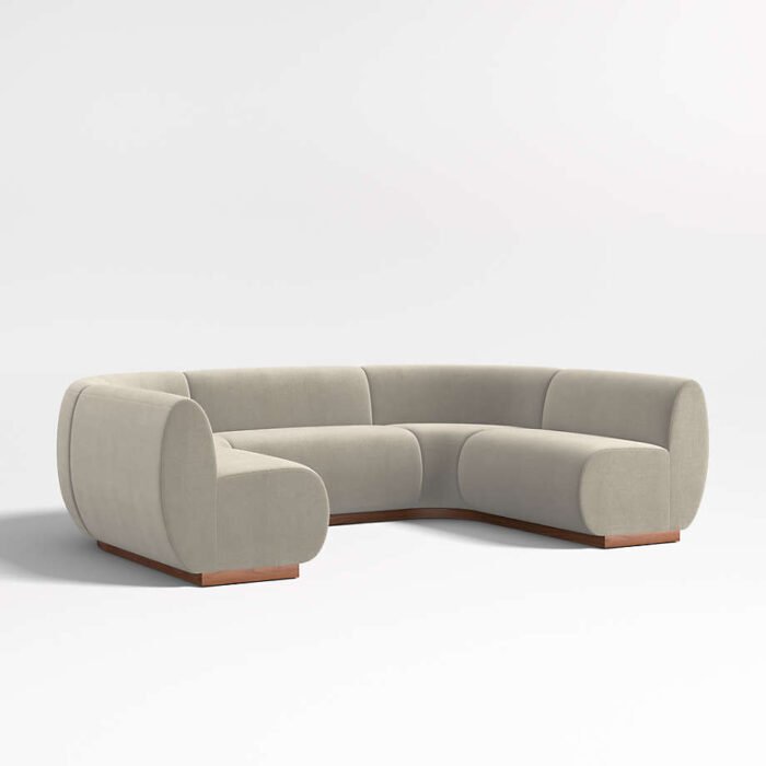 Leandro Tan Brown Double U-Shaped Dining Banquette with Rounded Corners