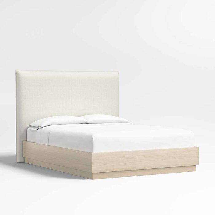 Arvada 54" Ivory King Upholstered Headboard with Batten White Oak Bed Base