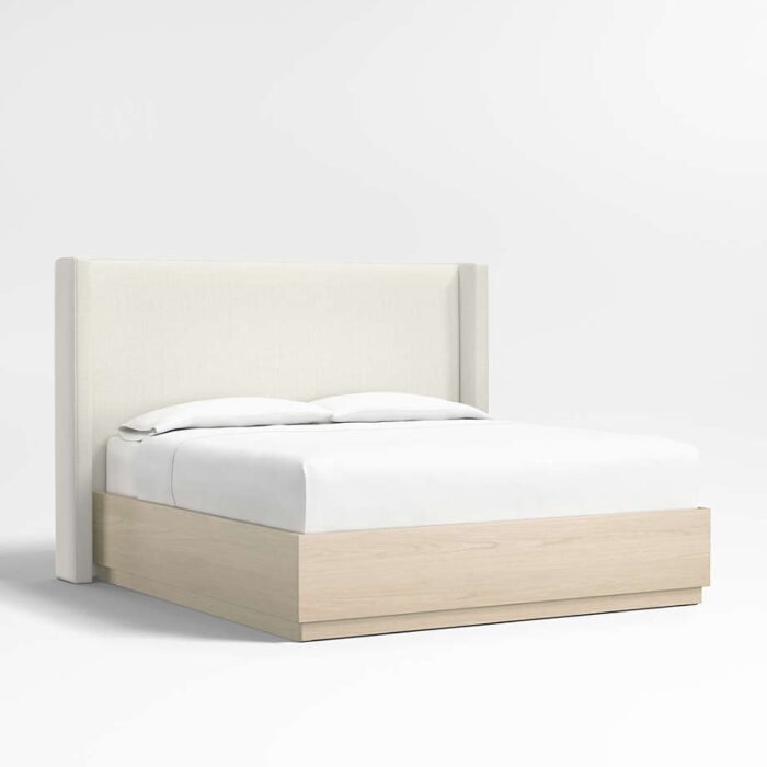 Arden 60" Ivory King Upholstered Headboard with Batten White Oak Storage Bed Base