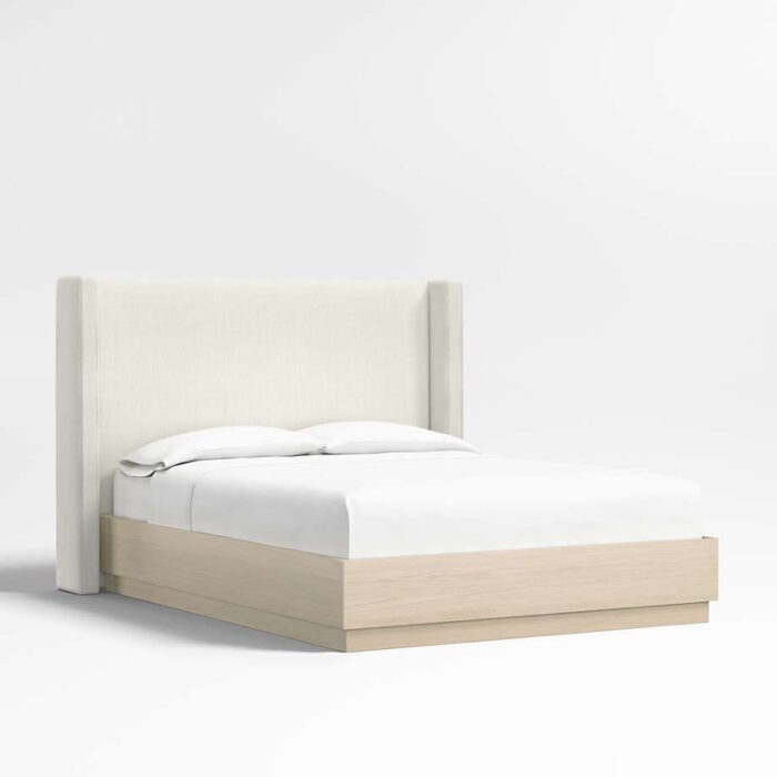 Arden 52" Ivory Queen Upholstered Headboard with Batten White Oak Bed Base