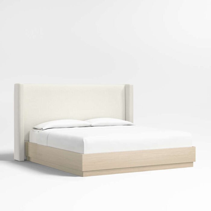 Arden 52" Ivory King Upholstered Headboard with Batten White Oak Bed Base