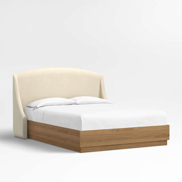 Lafayette 48" Ivory Upholstered King Headboard with Batten Brown Oak Bed Base