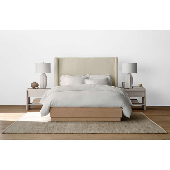 Arden 60" Ivory Upholstered Queen Headboard with Batten White Oak Bed Base