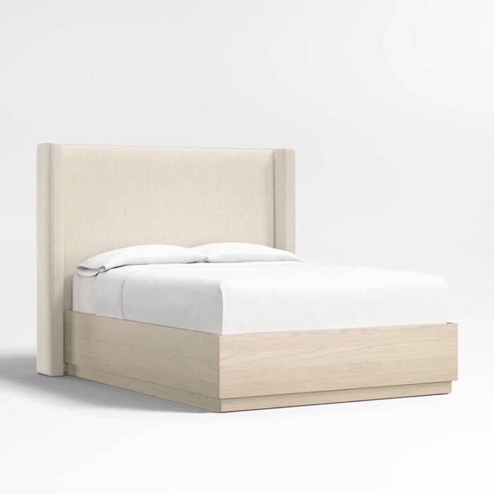 Arden 60" Ivory Upholstered King Headboard with Batten White Oak Storage Bed Base