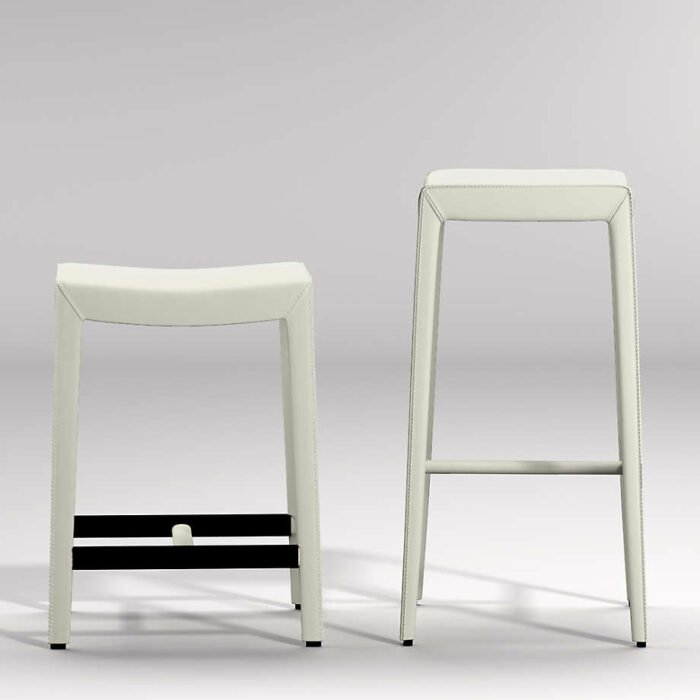 Folio White Top-Grain Leather Backless Counter Stool