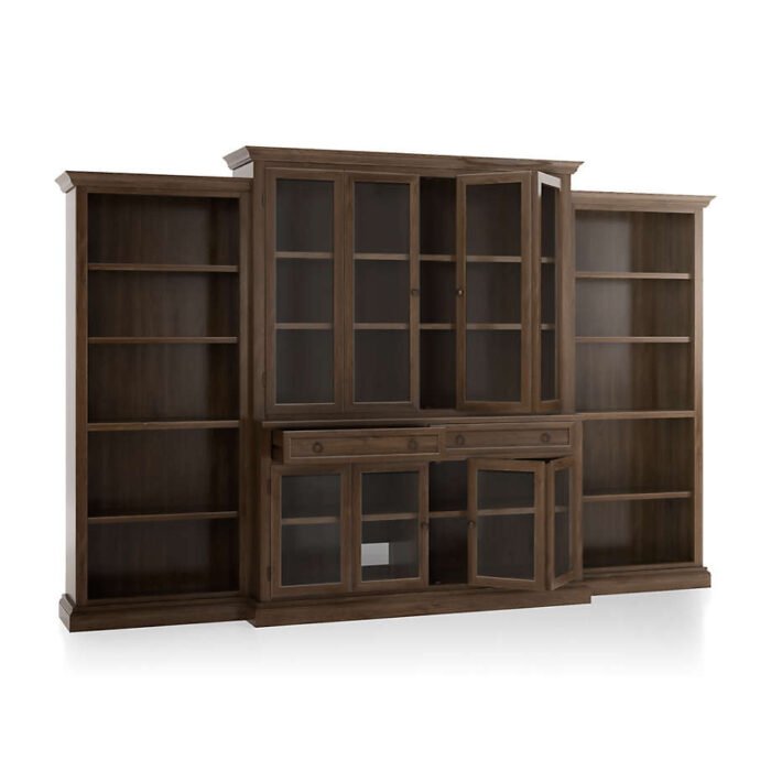 Cameo Nero Noce 4-Piece Glass Door Wall Unit with Open Bookcase