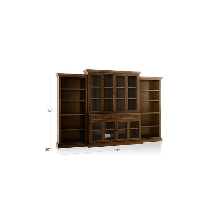 Cameo Nero Noce 4-Piece Glass Door Wall Unit with Open Bookcase