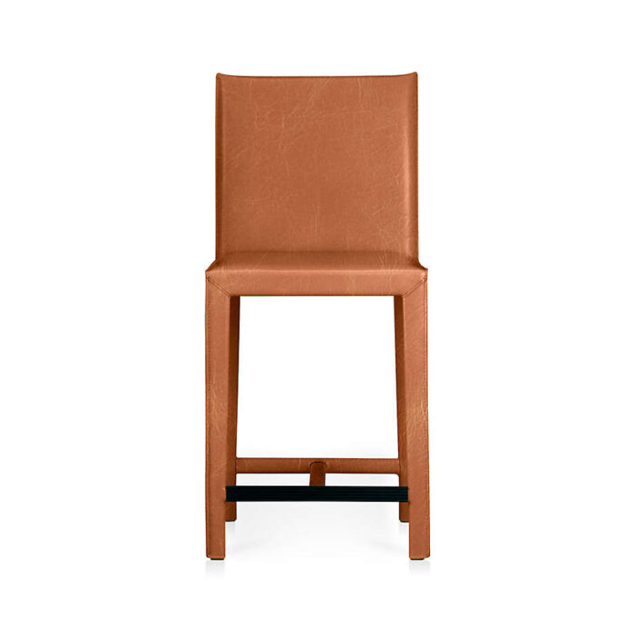 Folio Whiskey Brown Top-Grain Leather Counter Stool