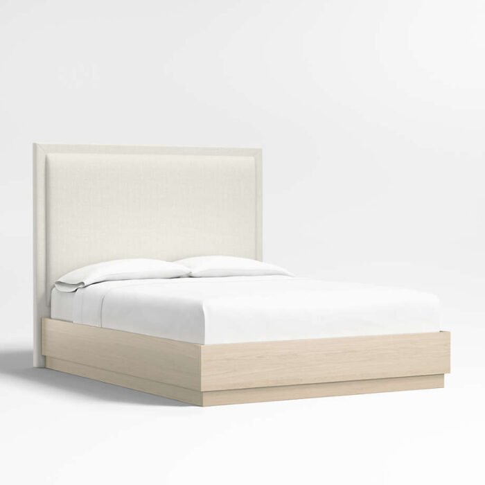 Meraux 56" Ivory King Upholstered Headboard with Batten White Oak Bed Base