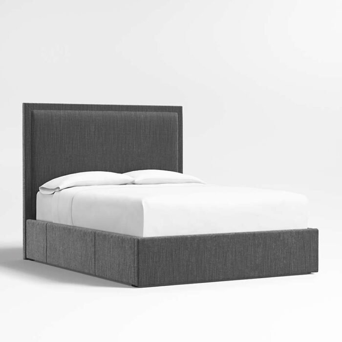 Meraux 56" Charcoal Grey Queen Upholstered Headboard with Storage Bed Base