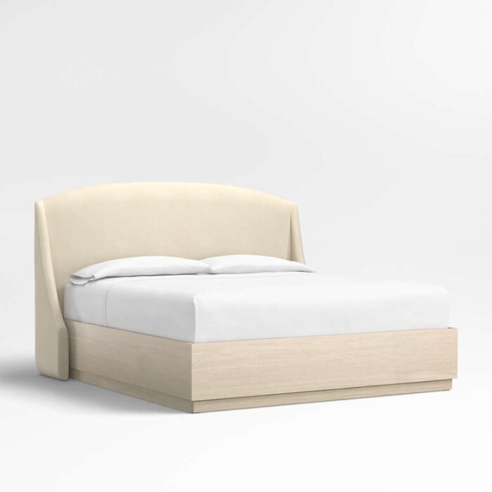 Lafayette 56" Ivory Upholstered King Headboard with Batten White Oak Storage Bed Base