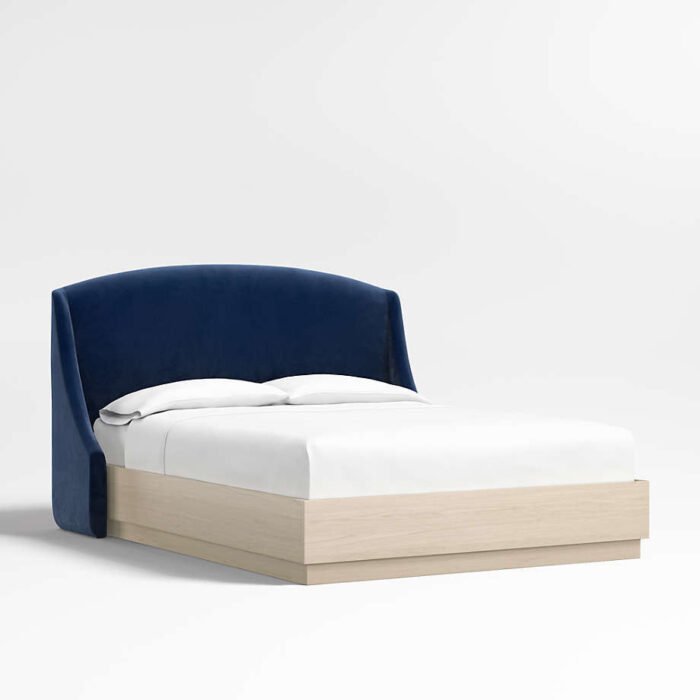 Lafayette 48" Navy King Upholstered Headboard with Batten White Oak Bed Base